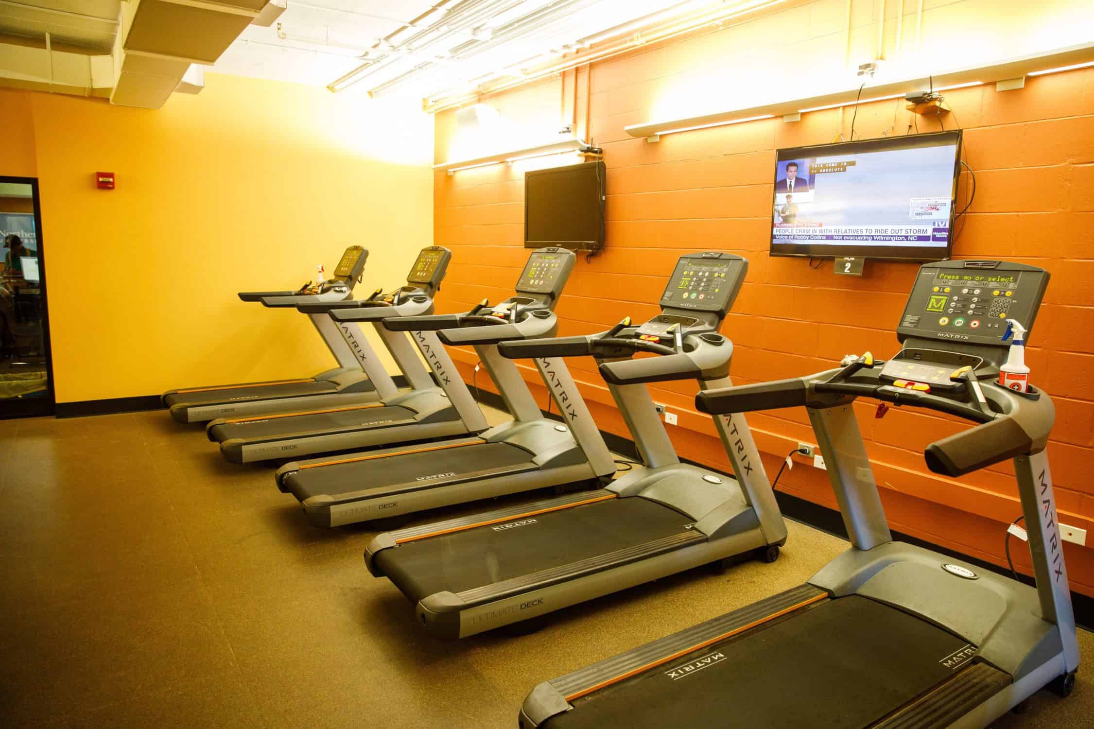 Line of treadmills in the fitness facility