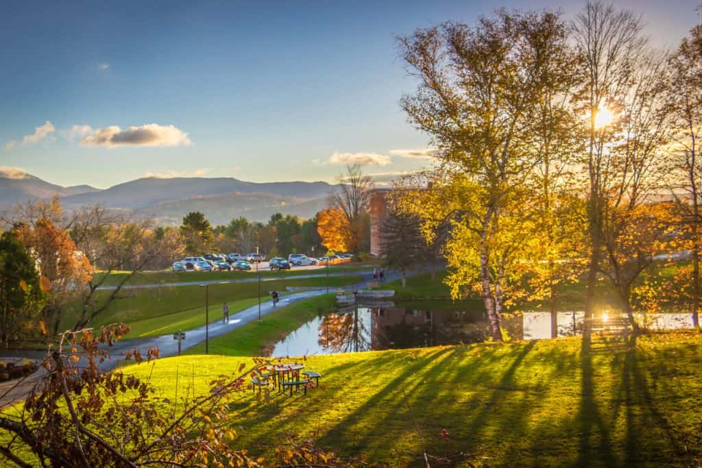 Scenic view of campus in the fall